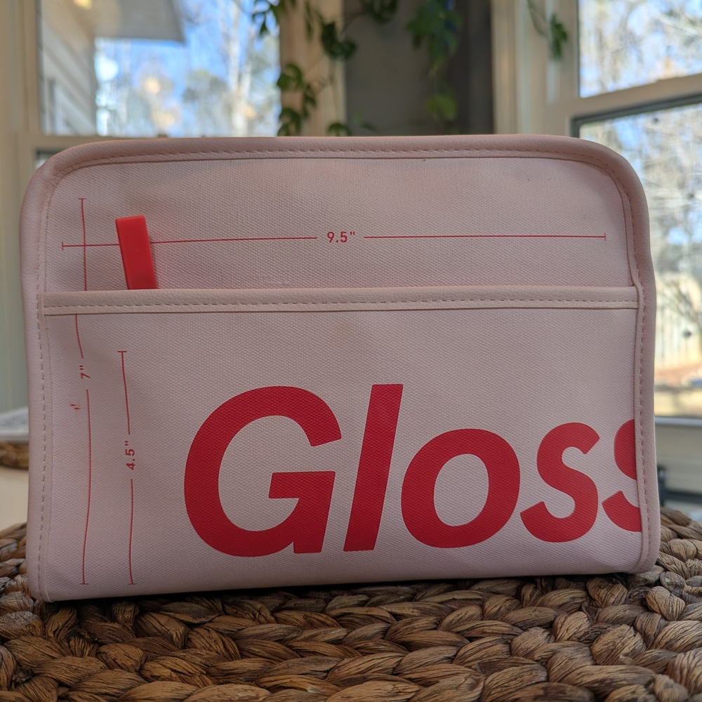 Glossier Pink and Red Makeup Bag